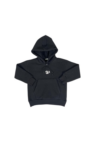 Kapüşonlu Art Baskılı Kanguru Cepli Kız Çocuk Sweatshirt-90850 Siyah