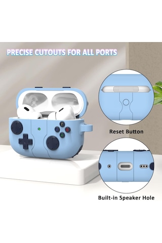 Apple Uyumlu AirPods Pro 3. Nesil 2025 Silikon Kılıf Anahtarlıklı Kılıf Gampad Tasarımı Açık Mavi