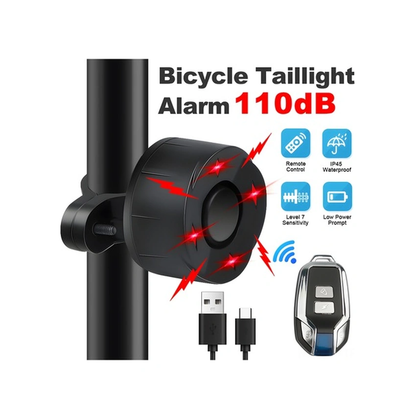 Fortunelane Usb Şarjlı Bisiklet Arka Lambası, 110db Alarmlı, Düğme Kumandalı, Gece Sürüş Güvenliği