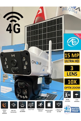 Okam Pro 3950 Solar Güneş Enerjili 4g Sim Kartlı 15mp 3 Lens 10x Optik Zoom Güvenlik Kamerası