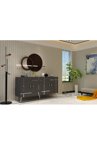 Honest Konsol Tv Sehpası Çok Amaçlı Dolap 150 Cm Antrasit Gümüş