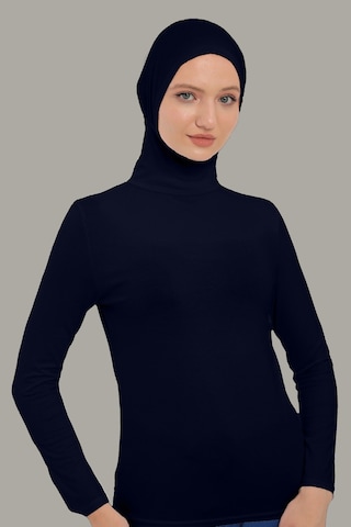 Sonbaharmoda Kadın Uzun Kollu Body Boyunluklu Boneli Tam Badi Boğazlı Likralı Penye Lacivert
