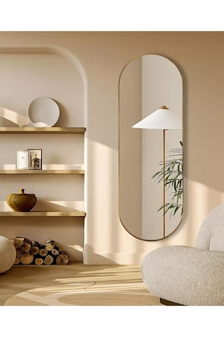 Model Alfa Dekoratif Ayna Boy Aynası Mdf 180cm X 62 Cm Elips Ayna 180 X 60 Gold