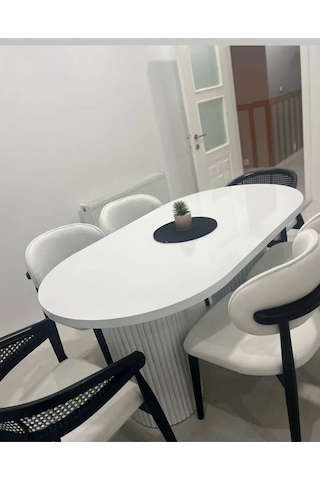 Meta 6'lı Polo Gazel Hazel Bohem İskandinav Ahşap 6 Kişilik Masa Takımı Krem