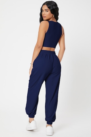 Moda Dua Kadın Lacivert Kaşkorse Cepli Jogger Eşofman Altı Ve Crop Top Bluz