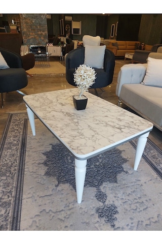 Akset Orta Sehpa Lüx Beyaz Mermer Gümüş