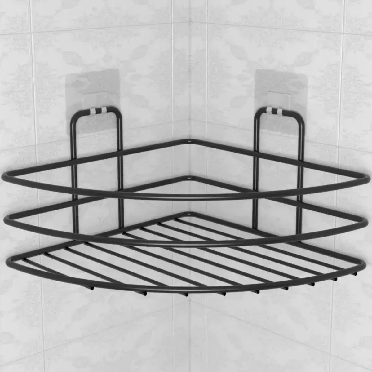 Kendiliğinden Yapışkanlı Montaj Gerektirmeyen Tek Katlı Banyo Askı Köşe Şampuanlık Siyah Kahverengi