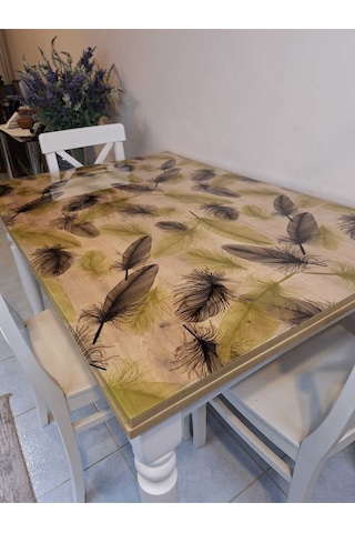 Kalın Pvc Masa Koruyucu 1.2 Mm Mika Örtü, 80 Cm En, Siyah Altın Tüy Siyah