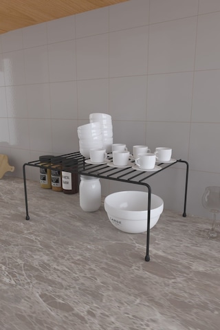 Eva Metal Tasarim Dolap Içi Düzenleyici Organizer Tezgah Banyo Tabak Bardak Düzenleme Siyah