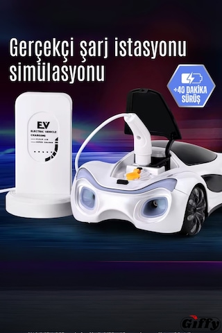 Oyuncak Uzaktan Kumandalı Şarjlı Elektrikli Araba 4x4 Şarj İstasyonlu Led Işıklı Sesli Müzikli Rc Beyaz