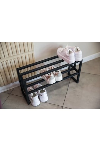 Aju Endüstriyel Metal Ayakkabılık Şık Modern Koridor Ayakkabı Rafı Dayanıklı Metal Stand Dolap İçi Raf Siyah