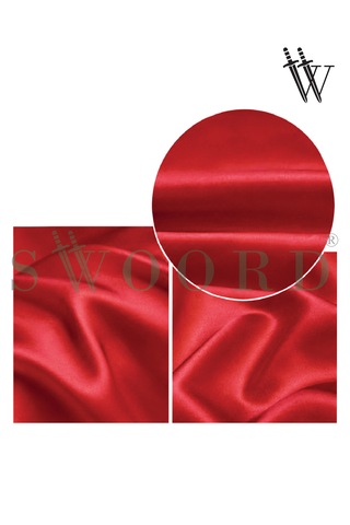 Swoord İpek Dokulu Saten Yastık Kılıfı Kırmızı 2 Adet 50x70cm 2 Adet Saten Tokalı Kırmızı