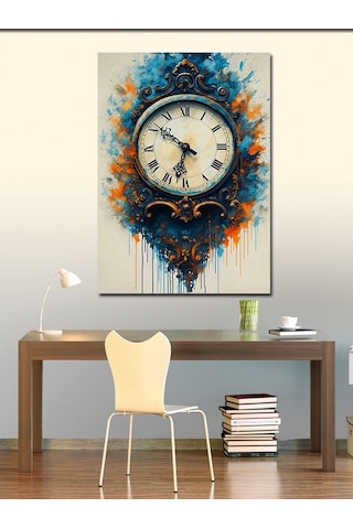 Kanvas Tablo Mavi Desen Eski Saat 70cmx100cm