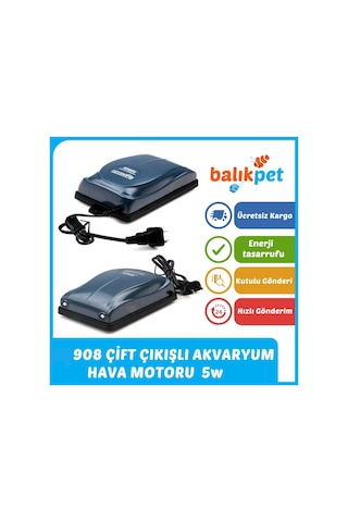 Aquawing 908 Çift Çıkışlı Akvaryum Hava Motoru 5w - 2x4 Litre Min
