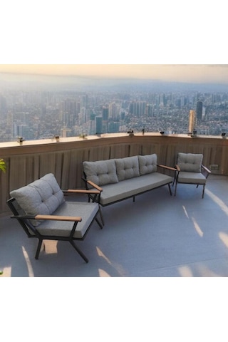 Pimango Pilocca Bahçe Ve Balkon Mobilyası Gri 3+1+1 Gri