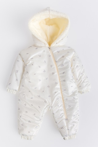 Kapüşonlu Peluş Astarlı Kışlık Kız-erkek Bebek Astronot-kozmonot Tulum Krem