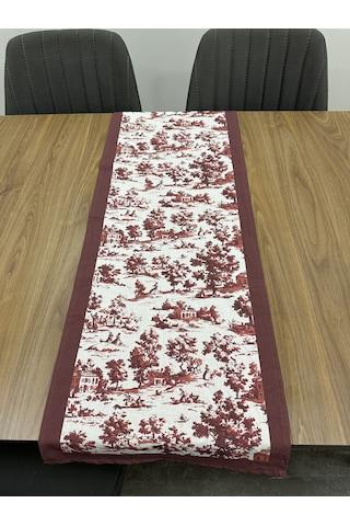 Toile De Jouy Monet Runner 40x110 Cm %100 Pamuk Dijital Baskılı Masa Örtüsü Country Tarzı Fransız Desen Masa Dekoru - Zt710 Kırmızı