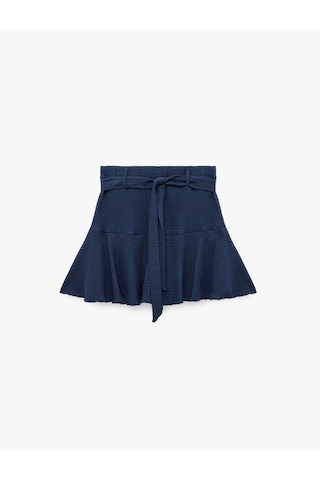 Koton Beli Kuşaklı Bürümcük Kumaş Mini Şort Etek Lacivert 6sal40100ık
