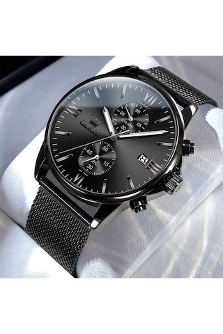 Novahub Olevs 2886 Erkekler Spor Kronograf Su Geçirmez Aydınlık Kuvars Saat Siyah Gümüş Örgü Şerit Çok Renkli Çok Renkli