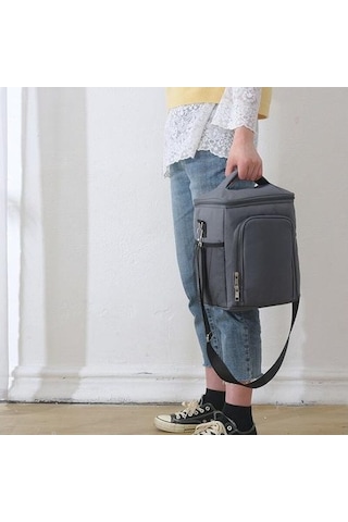 Su Geçirmez Termal Yalıtımlı Seyahat Çantası, Oxford Kumaş Öğle Yemeği Taşıma Çantası, Isı Koruyucu Taşınabilir Beslenme Çantası, Crossbody Tote Organizer Gri
