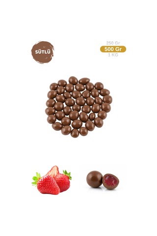 Sütlü Çikolata Kaplı Çilek Aromalı Lokum Draje 500 Gr