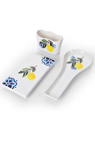 Piatti Naturali 3 Lü Mutfak Seti Limon Kaşık Altlığı Süngerlik Yağdanlık