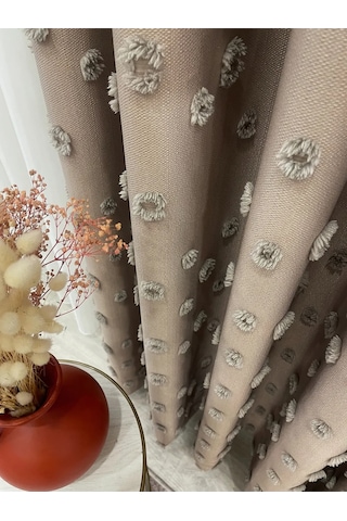Brillant Carla Puffy Püsküllü Perde İstenilen Tüm Ölçülerde Kahve Kahve Rengi
