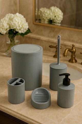Makri Home 5 Parça Şık Gri Banyo Seti, Hacim: 6 Litre Gri