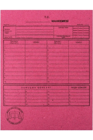 Dava Mahkeme İcra Dosyası Pembe 100 Adet