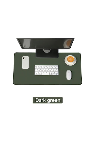 Büyük Pu Deri Masa Matı, Su Geçirmez Mouse Pad Koyu Yeşil, 60x30cm