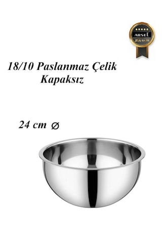 304 Paslanmaz Çelik Sade Çırpma & Karıştırma Kasesi 18/10, Derin, Kapaksız 24 Cm Gümüş