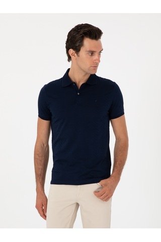 Lacivert Slim Fit Desenli Polo Yaka T-shirt