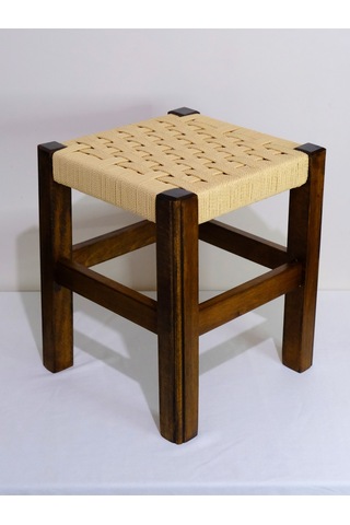 El Yapımı Ahşap Örmeli Hasır Tabure 35 Cm Şık Ve Zarif Tasarım Ceviz