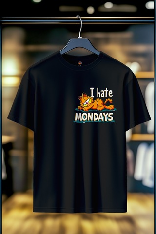 Book Orbook Garfield Hates Mondays %100 Pamuk Premium Kalite Unisex T-shirt Siyah