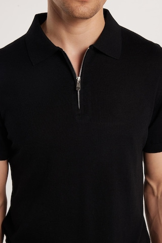 Tudors Erkek Slim Fit Dar Kesim Pamuklu Örme Triko Fermuarlı Siyah Polo Yaka Tişört-33178 Siyah