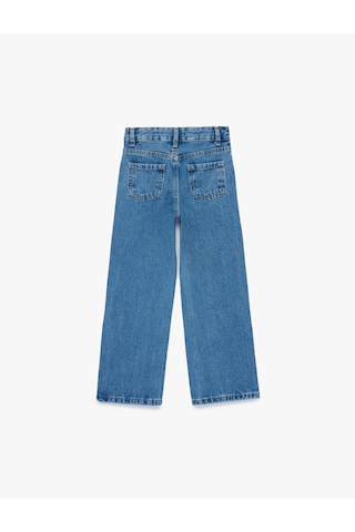 Koton Pamuklu Cepli Normal Bel Loose Fit Geniş Paça Jean Pantolon Orta İndigo 6skg40022ad İndigo