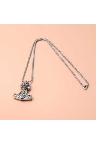 Viking Thor Çekiç Savaşçı Baltası Erkek Kolye Çelik İskandinav