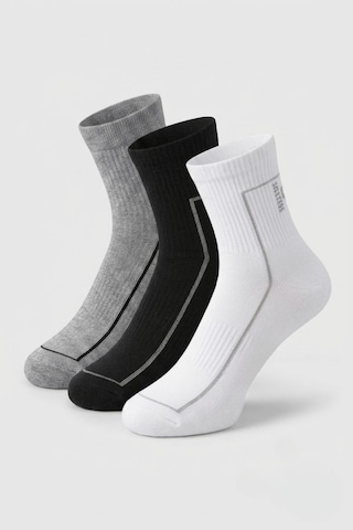 Socketta 3'lü Karışık Renkli Erkek Spor Pamuk Dikişsiz Esnek Patik Çorap - Premium Beyaz-siyah-gri