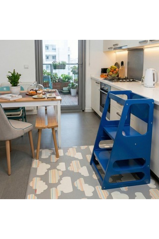 Kaidan Cobalt Blue Renk Çocuk Öğrenme Kulesi-etkinlik Kulesi Ayarlanabilir Basamaklı Doğal Mdf