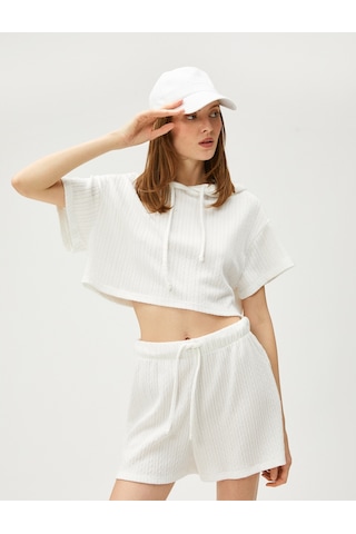 Koton Crop Oversize Sweatshirt Kapüşonlu Kısa Kollu Beyaz 3sak10215ek Beyaz