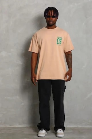 Vexor Erkek Baskılı T-shirt Kısa Kol Bisiklet Yaka Regular Fit Rahat Kalıp Günlük Tişört - Bej
