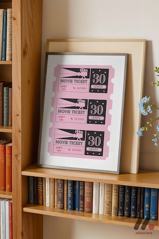 Pembe Sinema Bileti, Siyah Çerçeveli Duvar Tablosu - Modern Ev Dekorasyonu