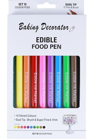 Hombey Gönüllü Pasta Boyama Kalemi 0.7mm Çift Uçlu Yenilikçi 10 Renkli Paketli Yiyecek Dereceli Fırın Malzemesi