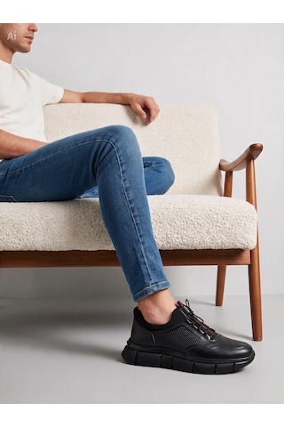 Aren Hakiki Deri Günlük Kullanım Erkek Sneaker Günlük Ayakkabı siyah
