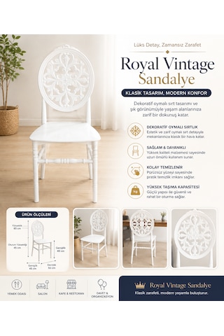 Royal Vintage 6'lı Beyaz Plastik Sandalye