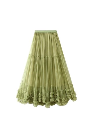 Pembe Qooth Kadınlar Tatlı Tül Kek Örgü Etek Zarif Elastik Bel Peri Uzun A-line Tutu Etek Büyük Salıncak Ile Tüm Sezon Qt2227 Pembe