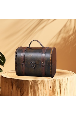 Homyl Biblo Kutusu Menteşeli Hazine Sandığı Süs Ahşap Siyah Kahverengi