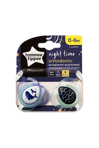 Tommee Tippee Ortodontik Gece Emziği 2'li 0-6 Ay  Turkuaz