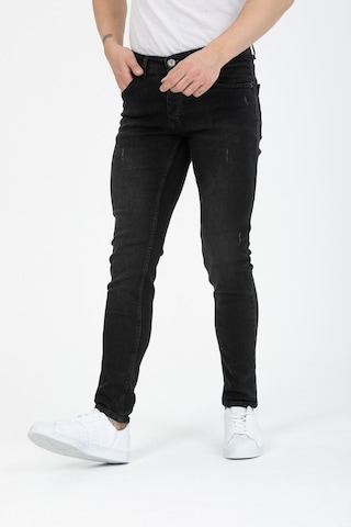 Erkek Siyah Destroy Skinnyfit Likralı Jean Kot Pantolon Siyah