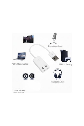 Gabble 7.1 Usb Ses Kartı - Mikrofon Kulaklık Adaptörü - Tak Çalıştır Pc/ps4/ps5 Uyumlu
